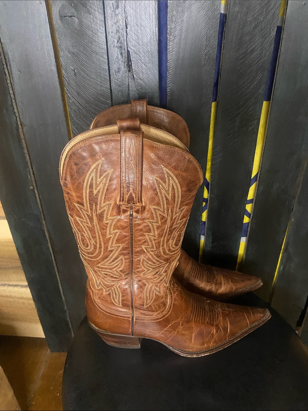 Charlie Horse Classic Brown Leather Cowboy Boots size 7B pointy toe - Picture 2 of 12